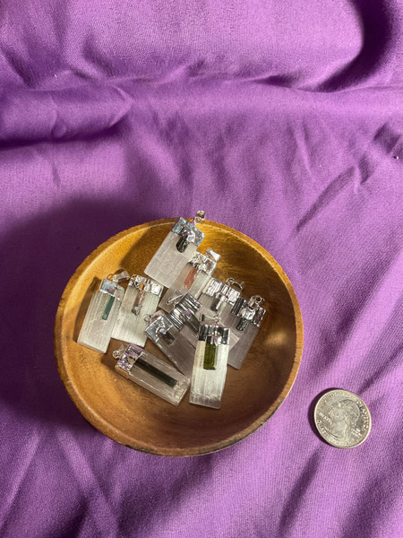 Selenite & Tourmaline Pendant