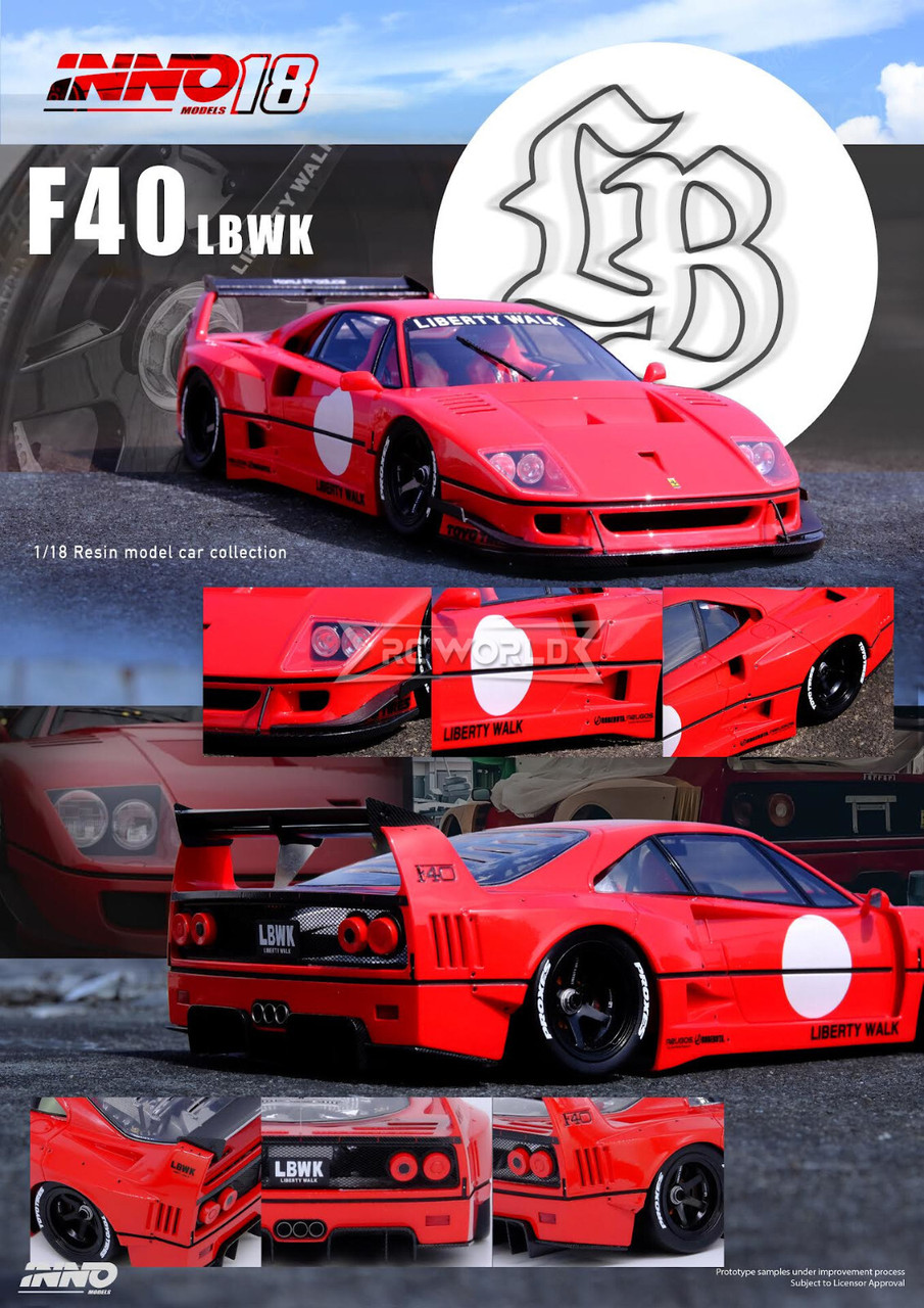 Inno 1/18 FERRARI F40 LBWK Liberty Walk Resin Model Car -RED--