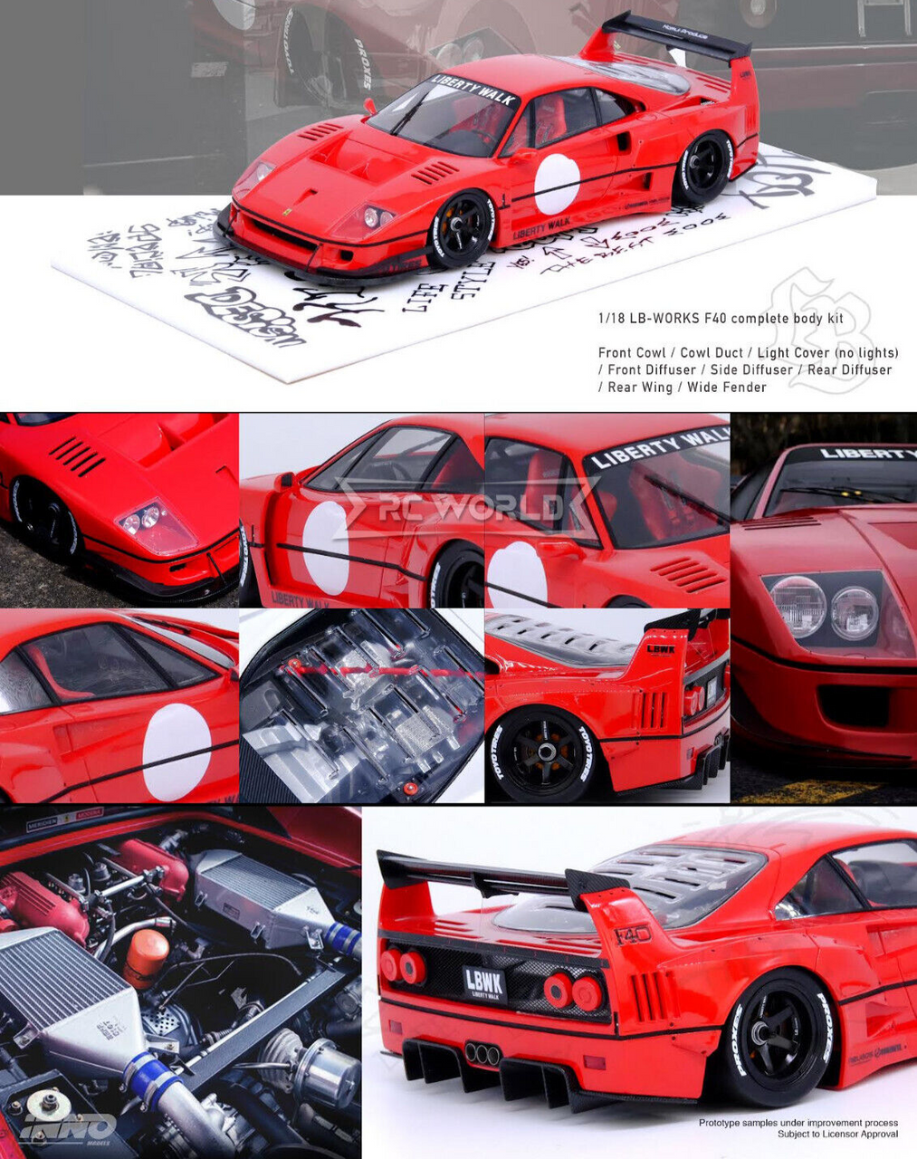 Inno 1/18 FERRARI F40 LBWK Liberty Walk Resin Model Car -RED--