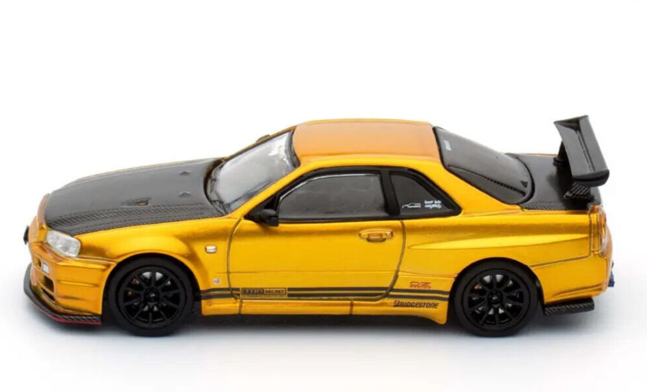 京商 1/64 日産 スカイライン GT-R BNR34 イエロー シークレット 1/64 NISSAN GTR R34 Top Secret TOKYO Model Car -GOLD-