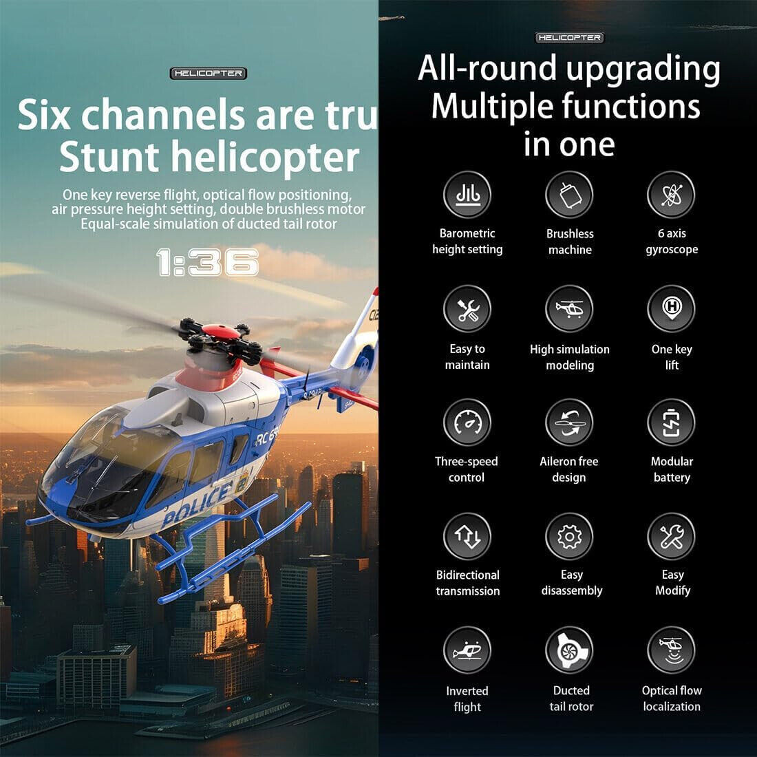 RC HELICOPTER 4 Blade EC135 W/ Gyro Stabilization 6CH 2.4ghz-RTF