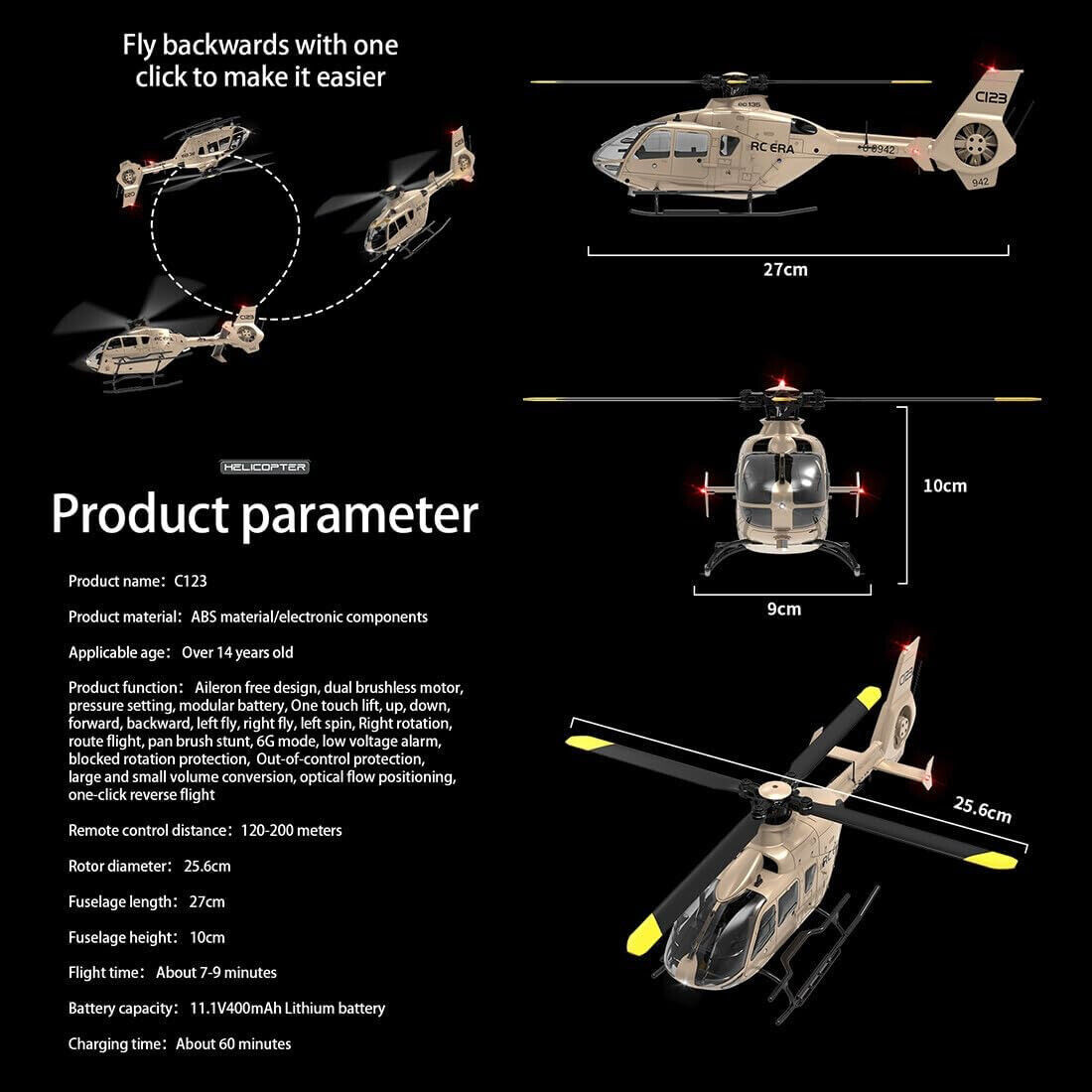 RC HELICOPTER 4 Blade EC135 W/ Gyro Stabilization 6CH 2.4ghz-RTF