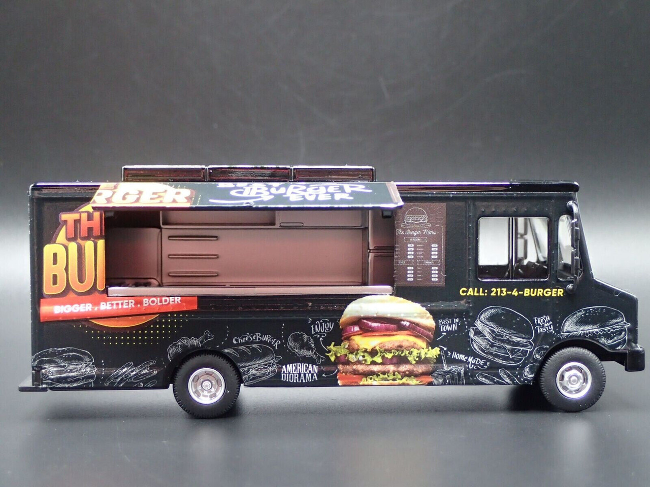 American Diorama 1/64 THE BURGER FOOD TRUCK Die Cast Vehicle American Diorama 1/64 THE BURGER FOOD TRUCK Die Cast Vehicle
