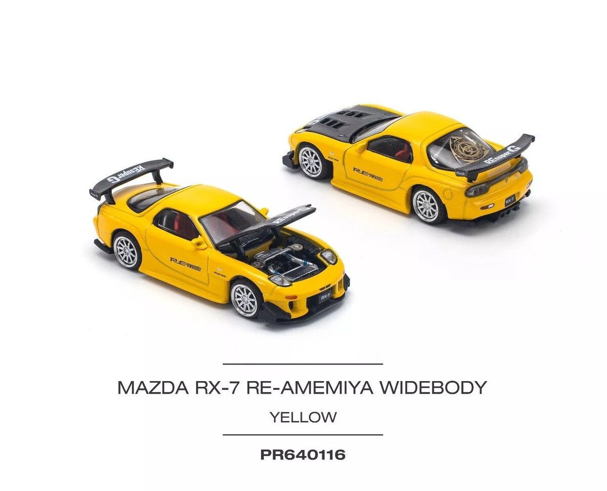 1/64 Die Cast MAZDA RX-7 FD3S RE-AMEMIYA Wide Body Model Car -YELLOW-