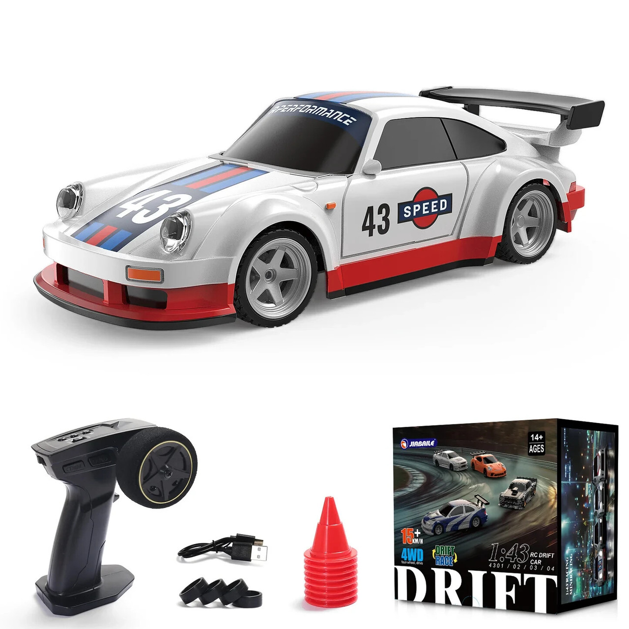 RC 1/43 Mini PORSCHE 911 TURBO DRIFT CAR AWD W/ GYRO + LED Lights