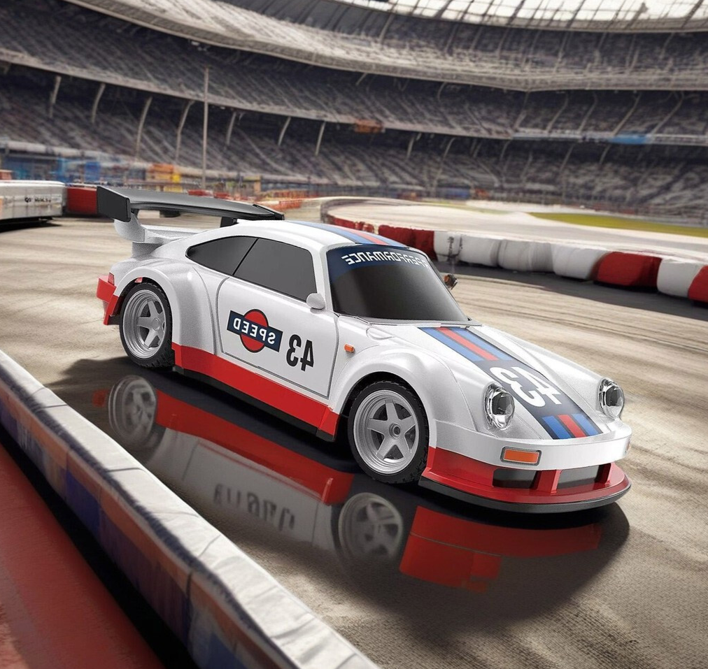 RC 1/43 Mini PORSCHE 911 TURBO DRIFT CAR AWD W/ GYRO + LED Lights