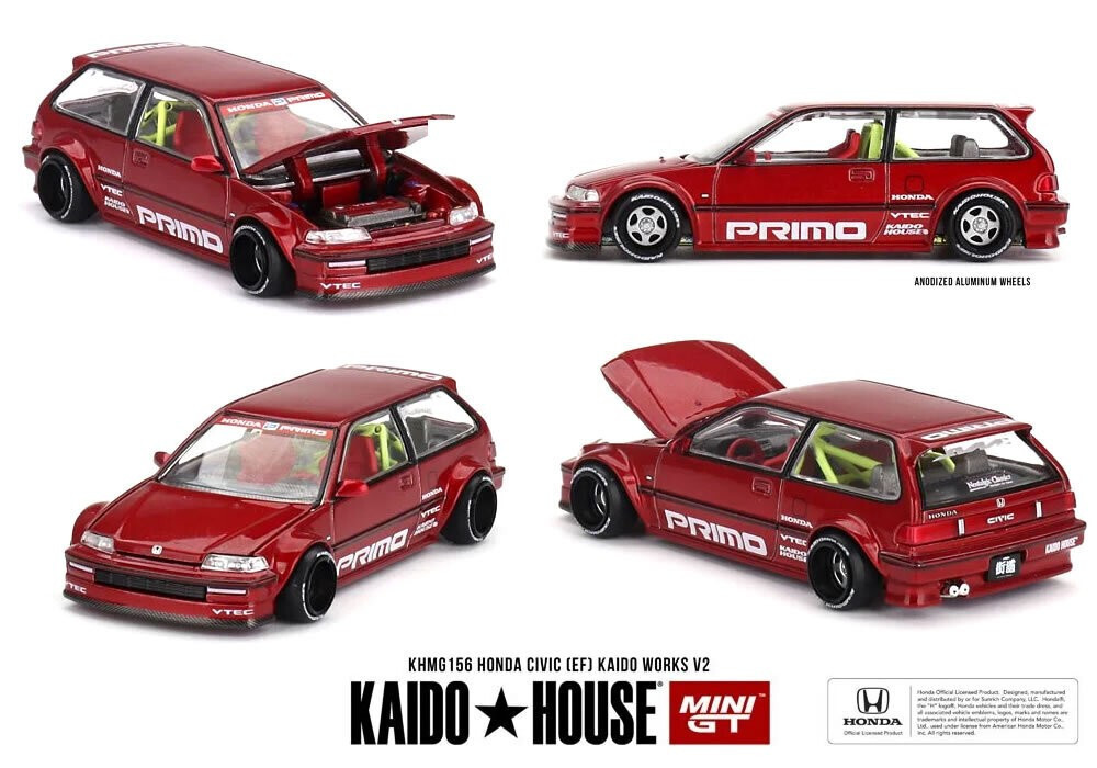 Mini GT KAIDO 1/64 HONDA CIVIC EF Die Cast Model -RED-