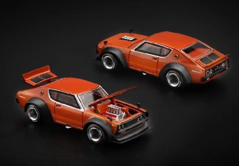 Pop 1/64 Die Cast NISSAN SKYLINE GTR V8 KENMERI Model Car -ORANGE-