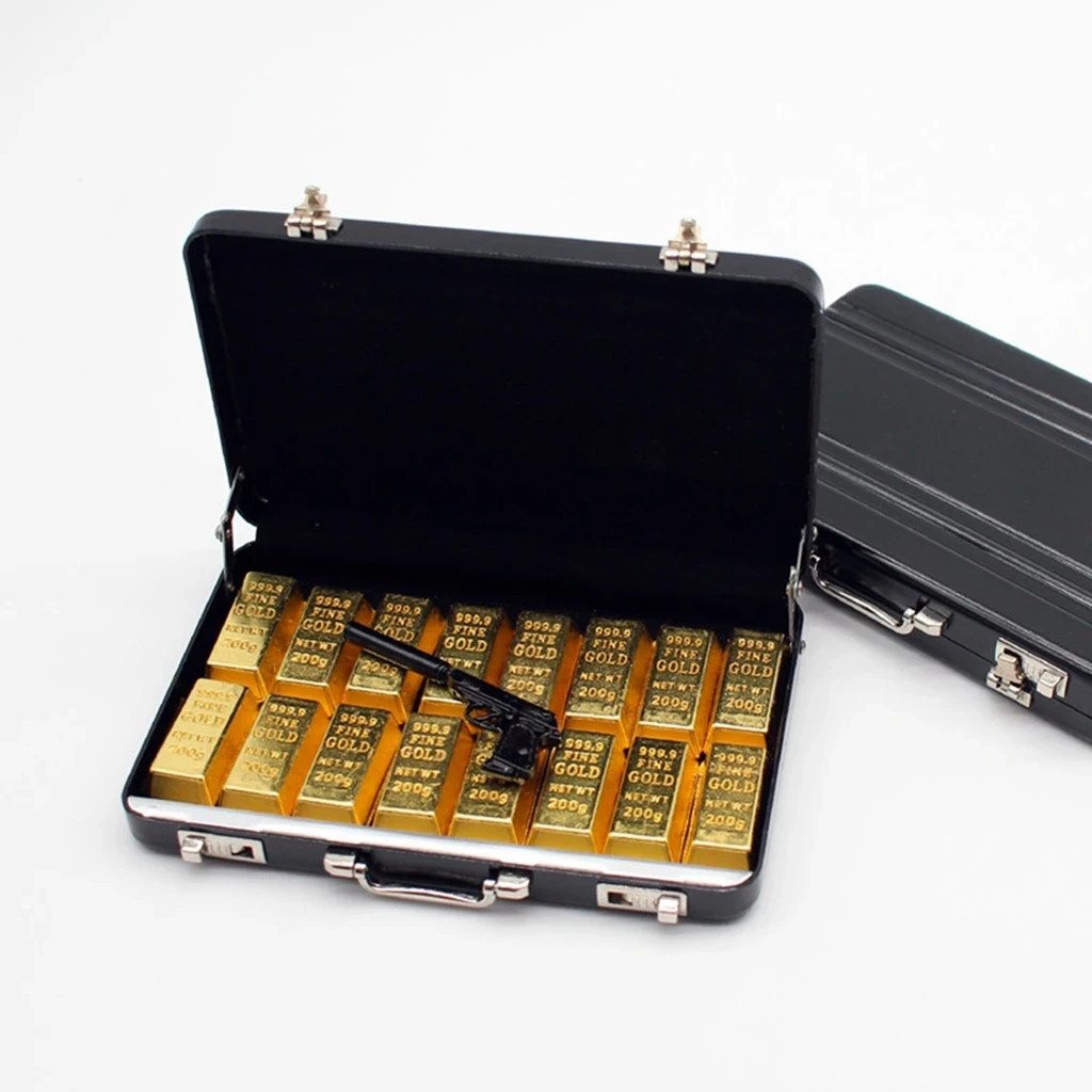 RC 1/10 Metal BRIEFCASE W/ GOLD BARS + GUN (Black Case)