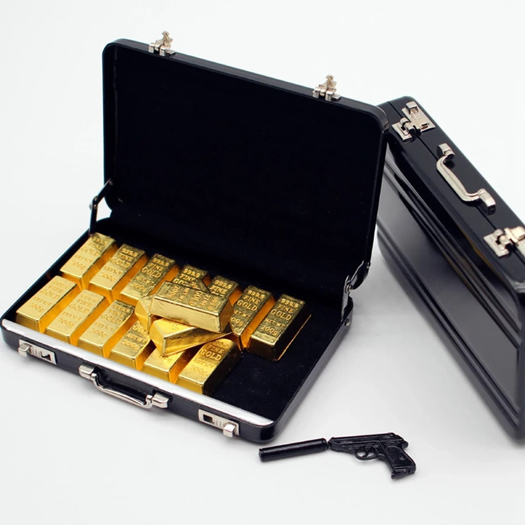 RC 1/10 Metal BRIEFCASE W/ GOLD BARS + GUN (Black Case)