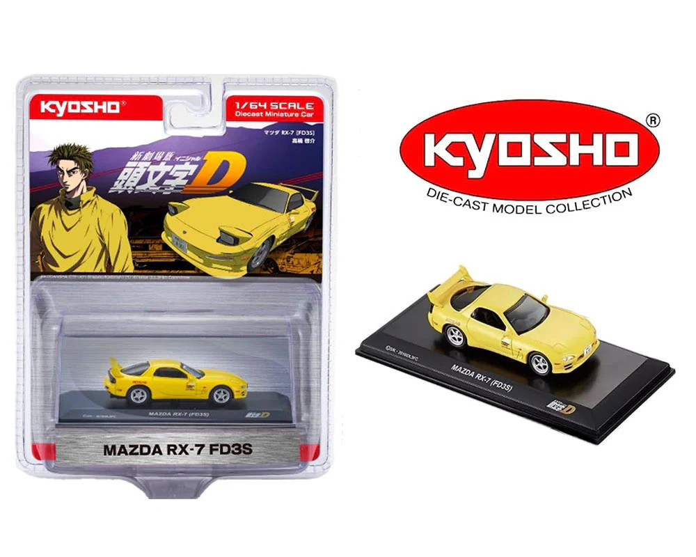 Kyosho 1/64 MAZDA RX7 FD3S *Initial D* Die Cast Model -YELLOW-