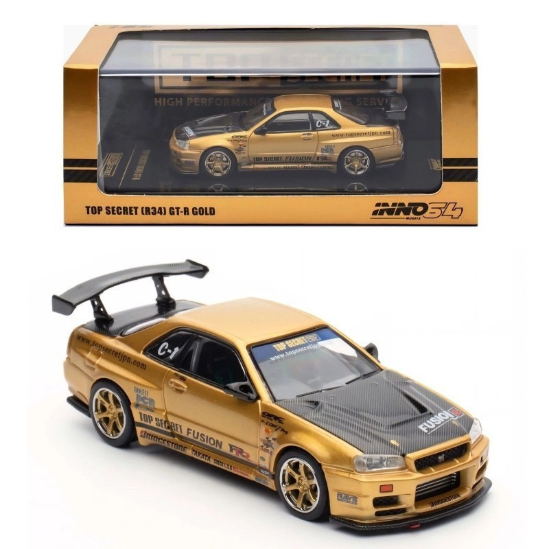 INNO 64 TOP SECRET 限定品　ゴールド　R34 トップシクレット Inno 1/64 NISSAN SKYLINE GT-R R34 Top Secret Die Cast Model -GOLD-