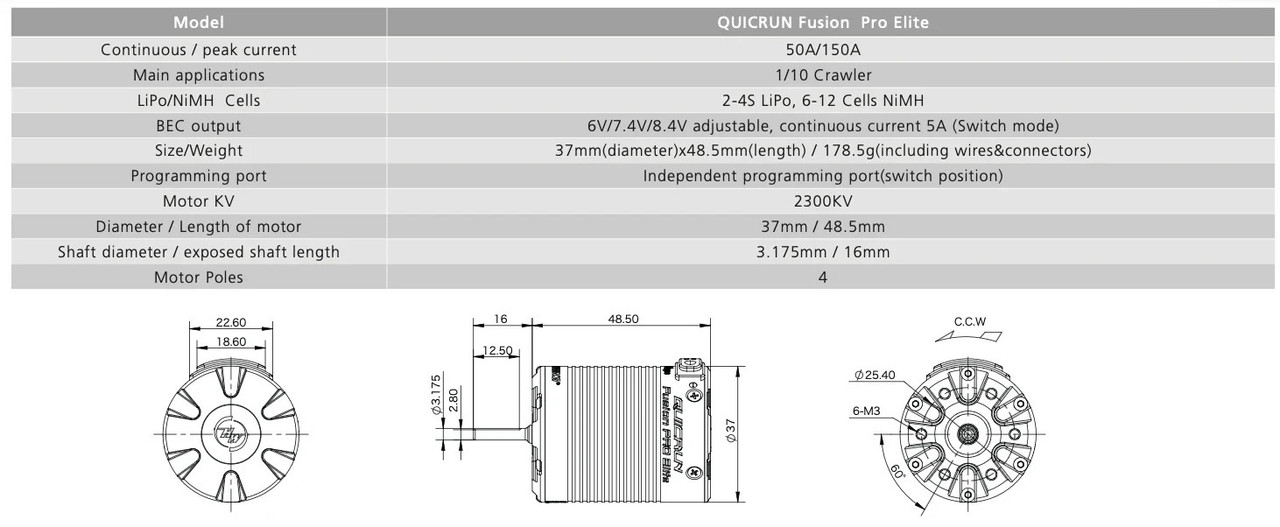 HOBBYWING 1/10 QUICRUN FUSION PRO ELITE FOC 2-IN-1 ESC & MOTOR