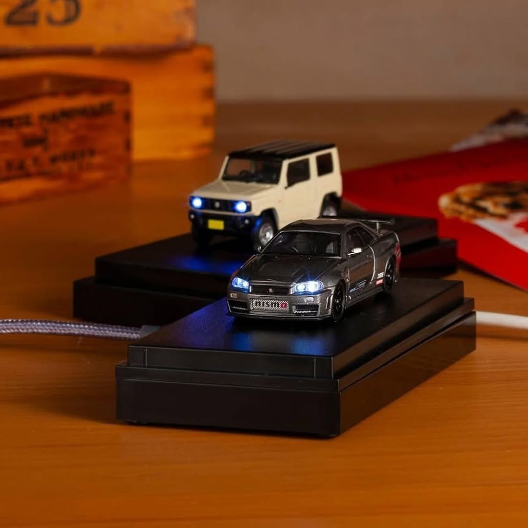 Kyosho 1/64 NISSAN R34 GT-R MOTN Model Car w/ LED LIGHTS *GRAY*