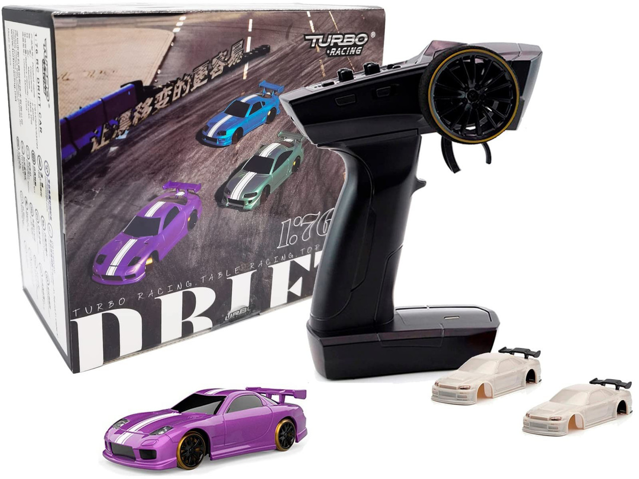 RC 1/76 Micro Car MAZDA RX7 Drift w/ LED Lights -PURPLE-C61