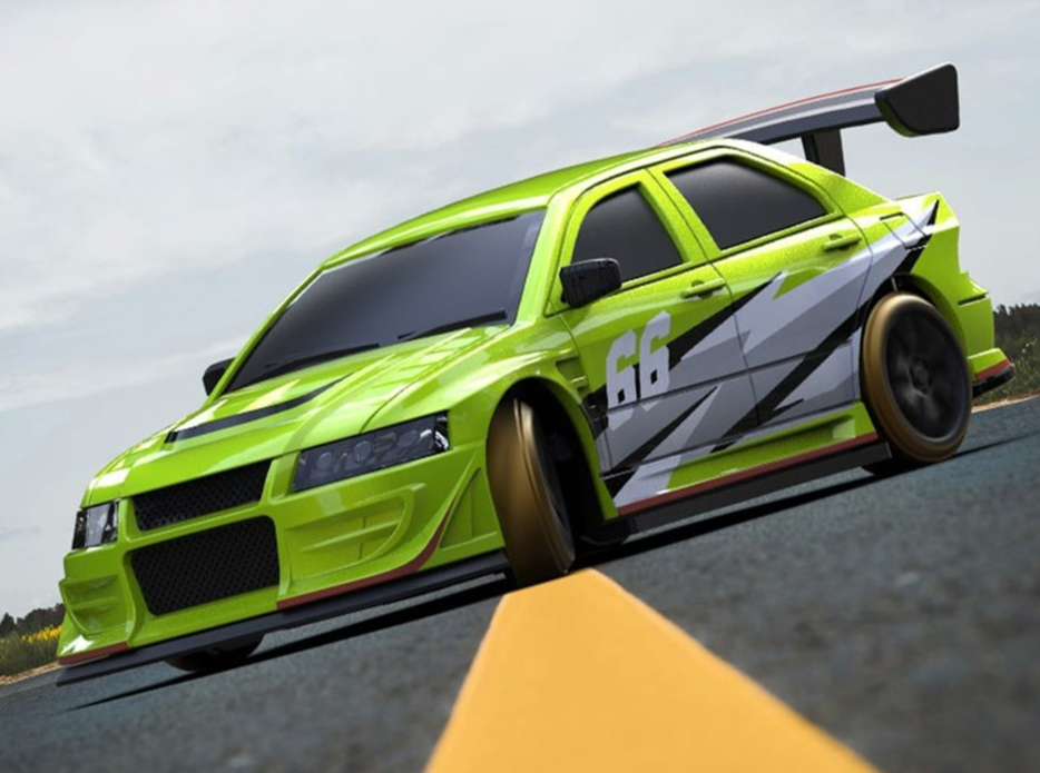 RC 1/76 Micro Car MITSUBISHI LANCER EVOLUTION Drift w/ LED Lights