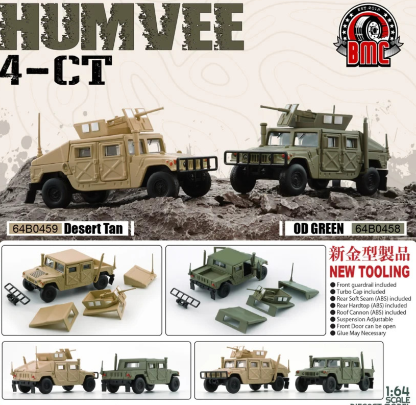 BMC 1/64 Die Cast HUMVEE 4-CT Hummer Model Truck -DRAPE GREEN