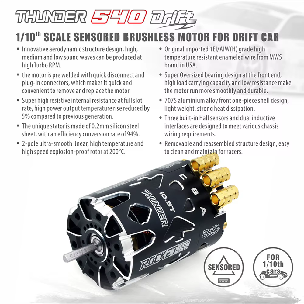 Rocket RC Brushless 540 DRIFT MOTOR Sensored 13.5T -BLACK-