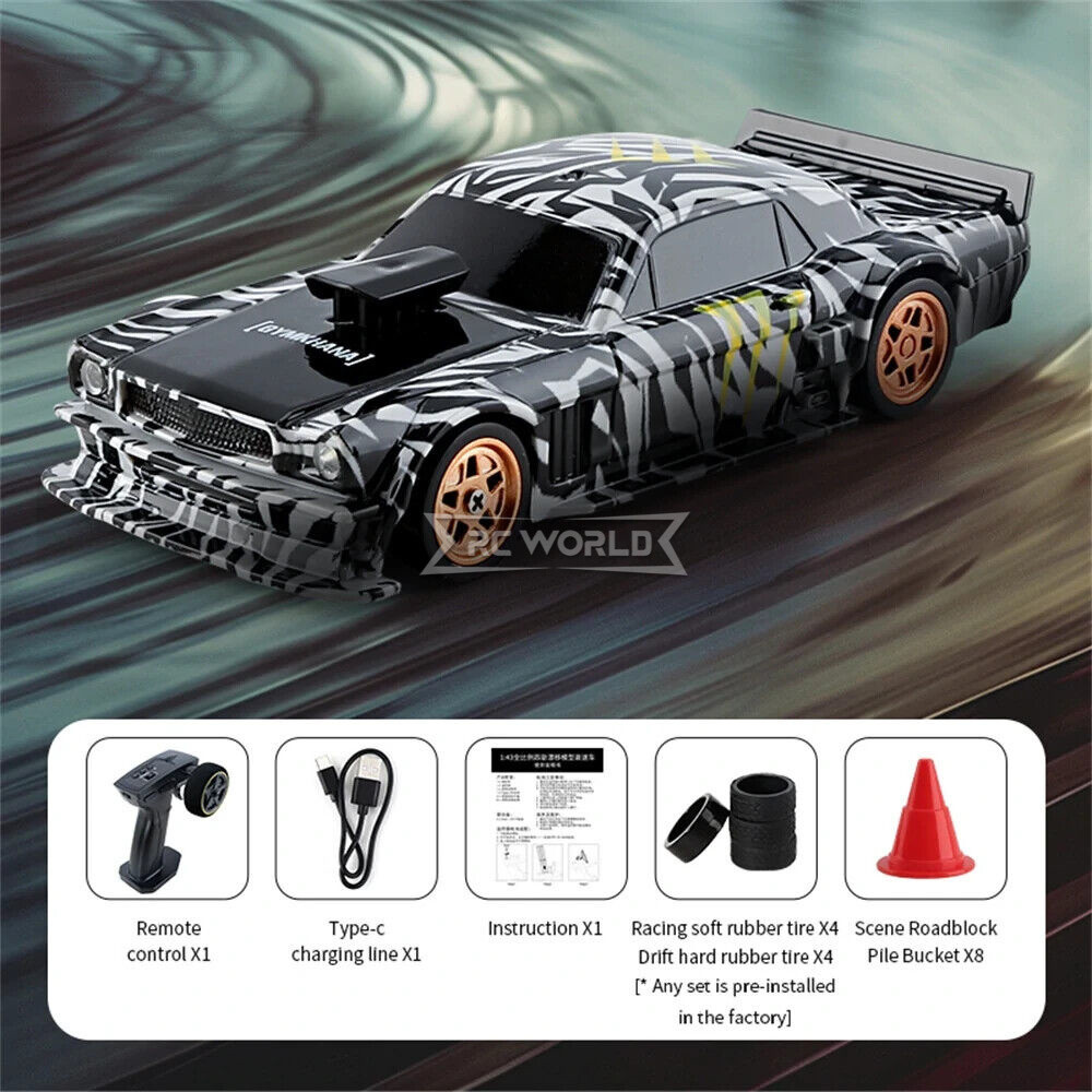RC Car 1/43 Drift FORD MUSTANG Gymkhana Ken Block AWD W/ GYRO +