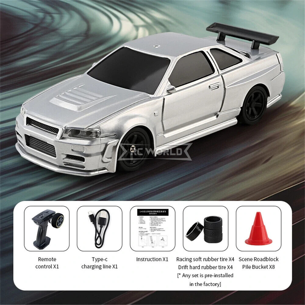 RC Car 1/43 Drift NISSAN GTR AWD W/ GYRO + LED -RTR-