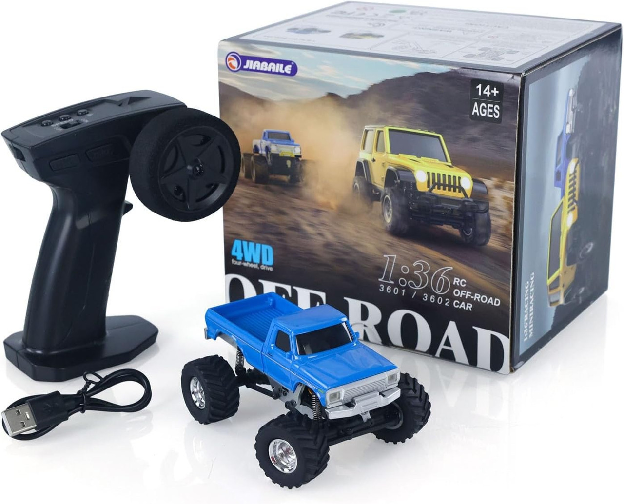 RC 1/36 Mini FORD PICK UP MONSTER TRUCK 4X4 W/ LED Lights -RTR- BLUE