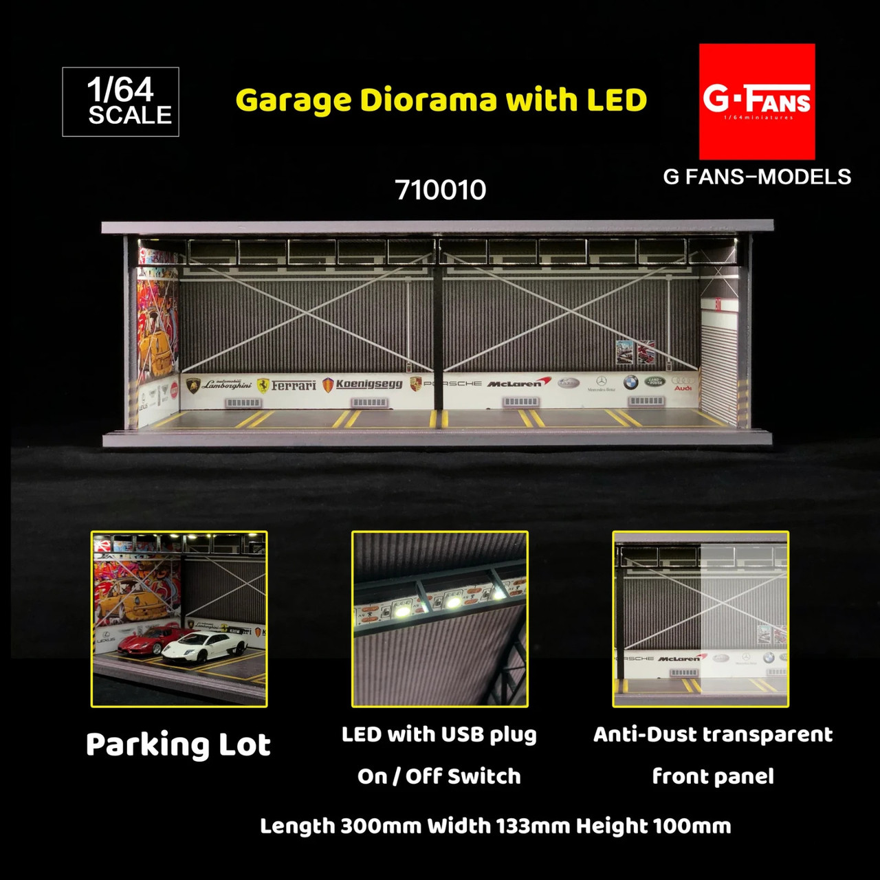 G Fans 1/64 Diorama EXOTIC CAR GARAGE DIORAMA W/ LED #710010