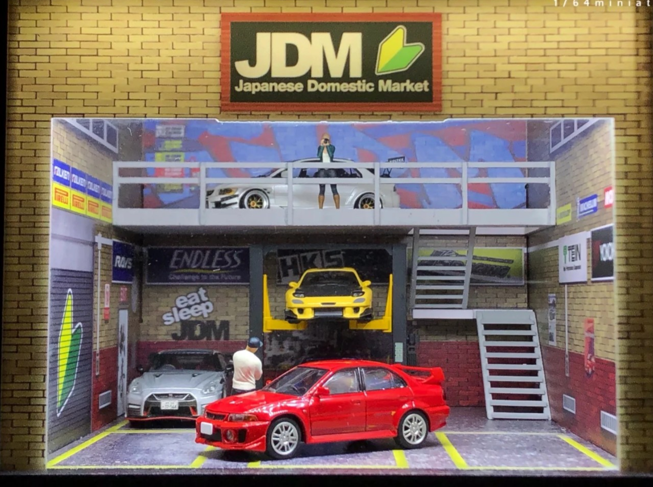 ジオラマ 1/64 【1901 GARAGE】 Diorama 1:64 Car Garage Model LED Lighting Japanese Car Parking