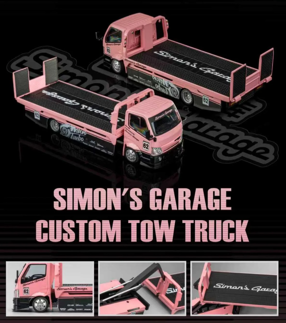 MT 1/64 SIMONS GARAGE CUSTOM TOW TRUCK Die Cast Model -PINK-
