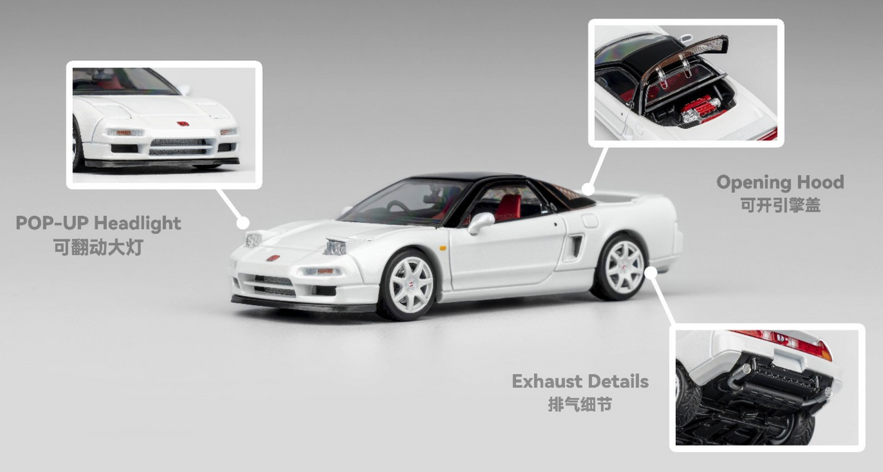 MT 1/64 ACURA NSX-R w/ Pop Up/Interior/Engine Model Car -WHITE