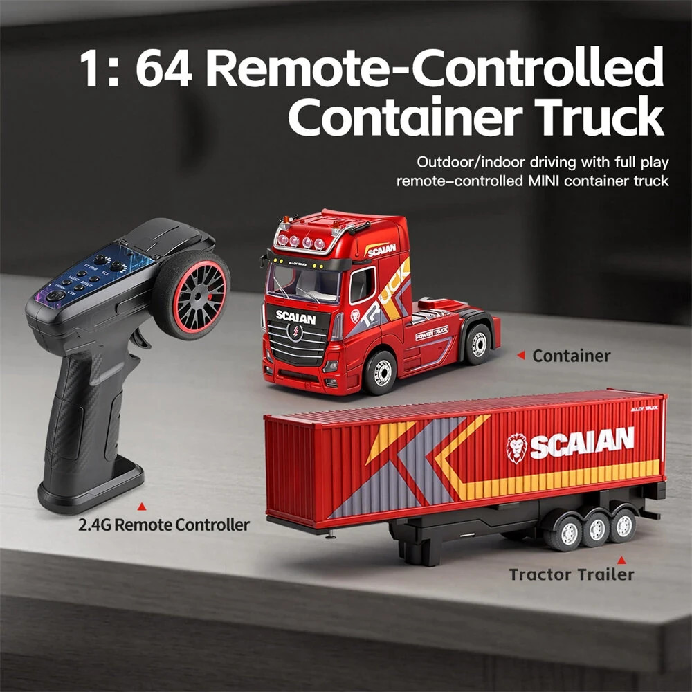 RC 1/64 SEMI TRUCK TRACTOR TRAILER w/Radio/LED Lights