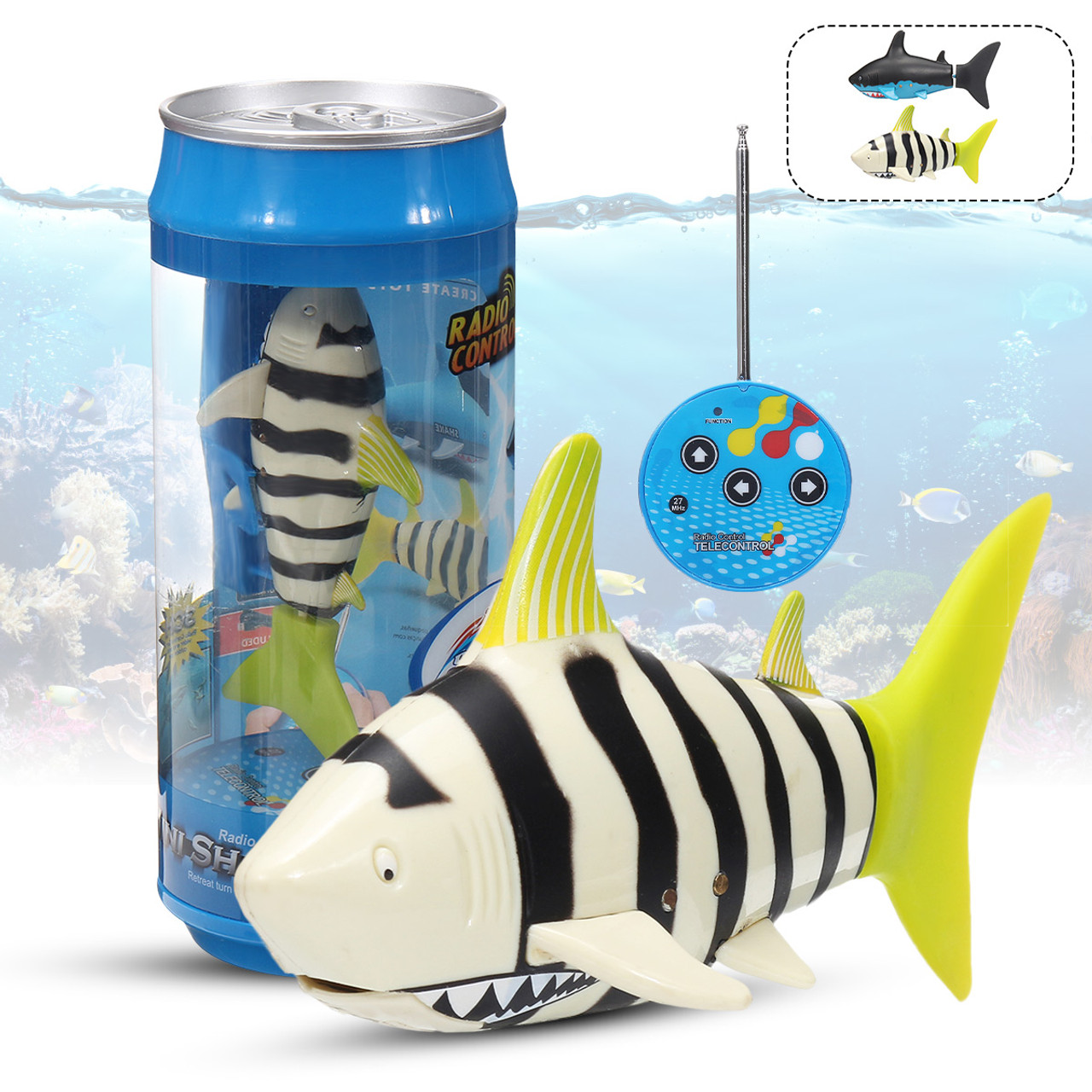 RC Micro SHARK Robo Fish MINI SHARK Aquarium Toy -BLUE- Soda Can