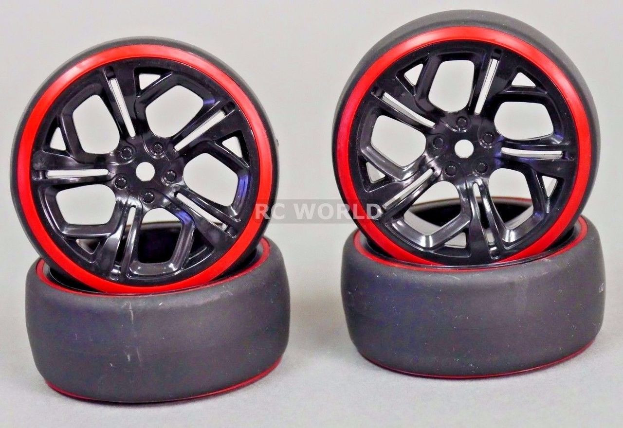 RC 1/10 DRIFT WHEELS Package 3 MM Offset BLACK CUT W/ RED Color