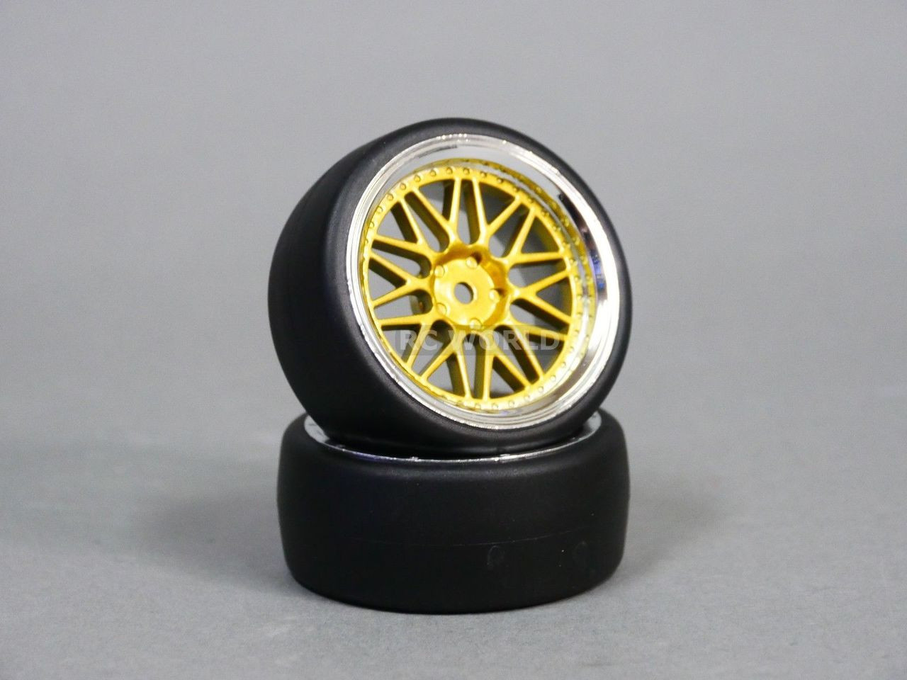 RC Car 1/10 DRIFT WHEELS Stagger 3MM +9mm Offset GOLD W/ CHROME