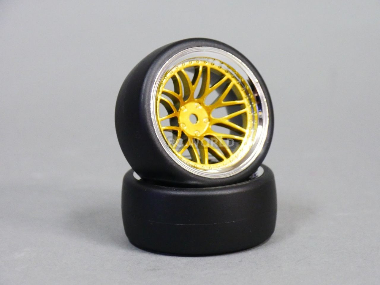 RC Car 1/10 DRIFT WHEELS Stagger 3MM +9mm Offset GOLD W/ CHROME