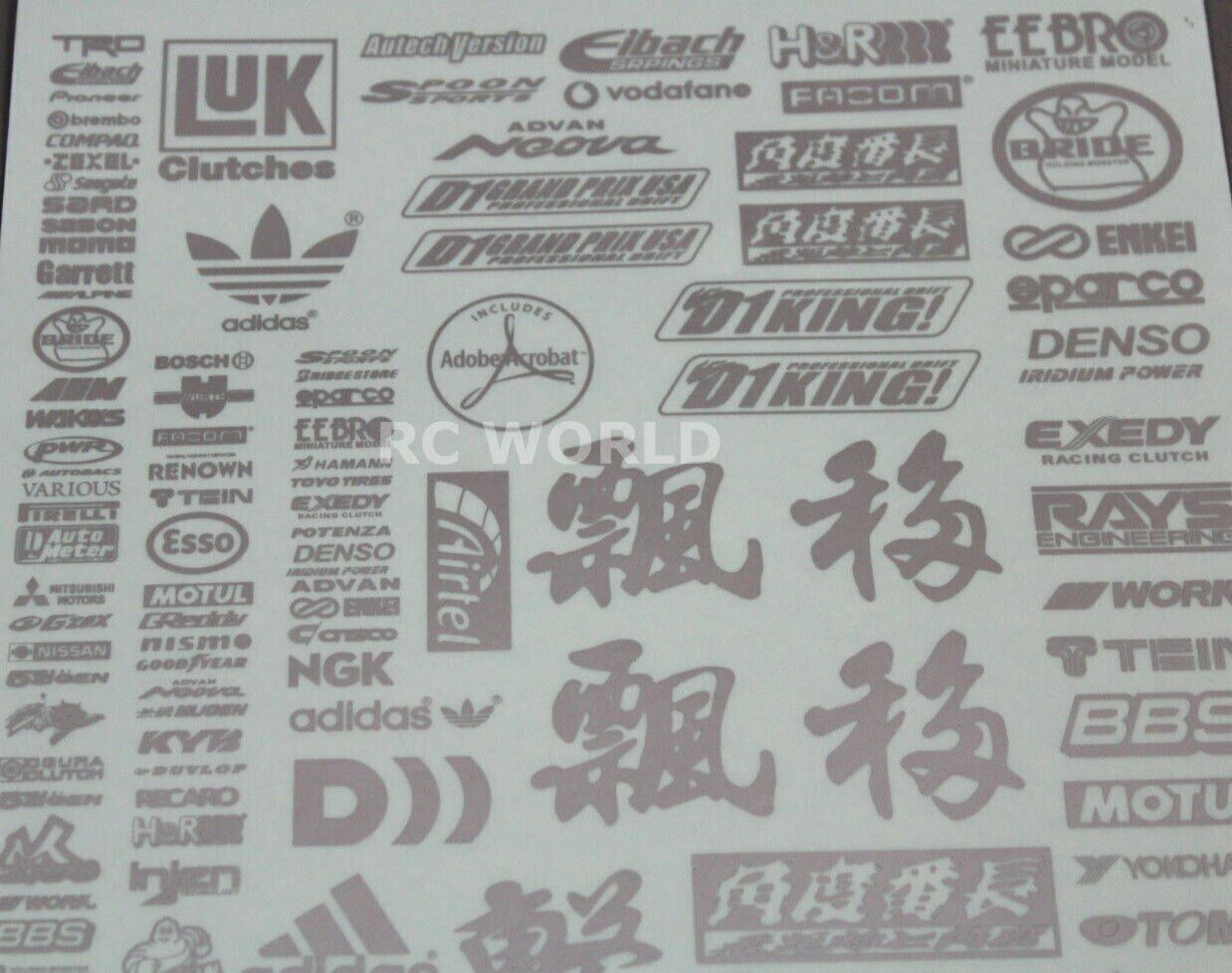 RC 1/10 JAPANESE Logo Sponsors DRIFT Decals Stickers 12x8 SILVER