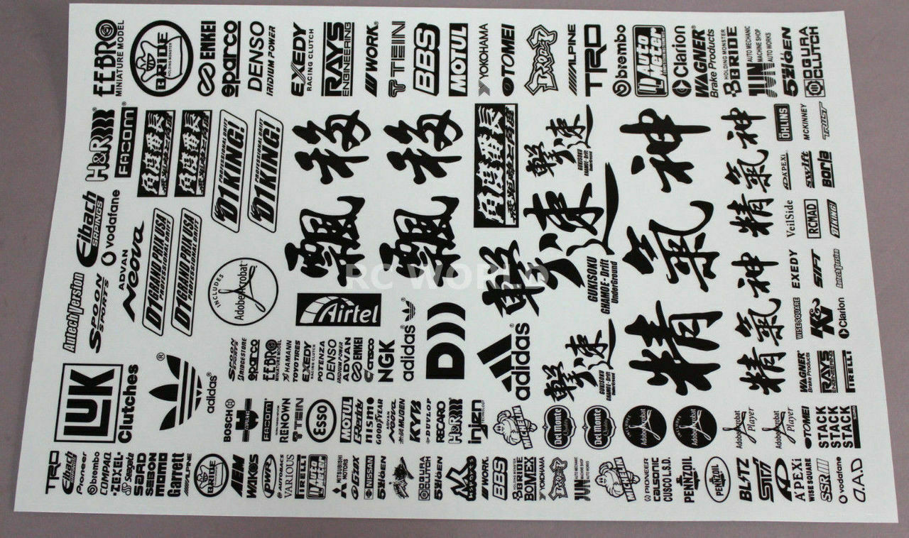 RC 1/10 JAPANESE Logo Sponsors DRIFT Decals Stickers 12x8 SILVER