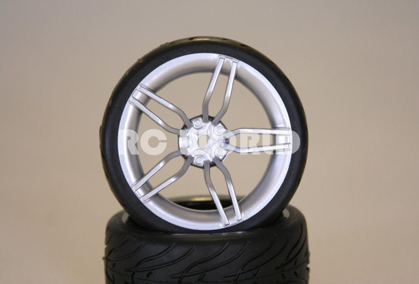 Rc Silver Rims RC 1/10 Street SEMI SLICK WHEELS TIRES Package 3MM Offset SILVER 5 STAR ...