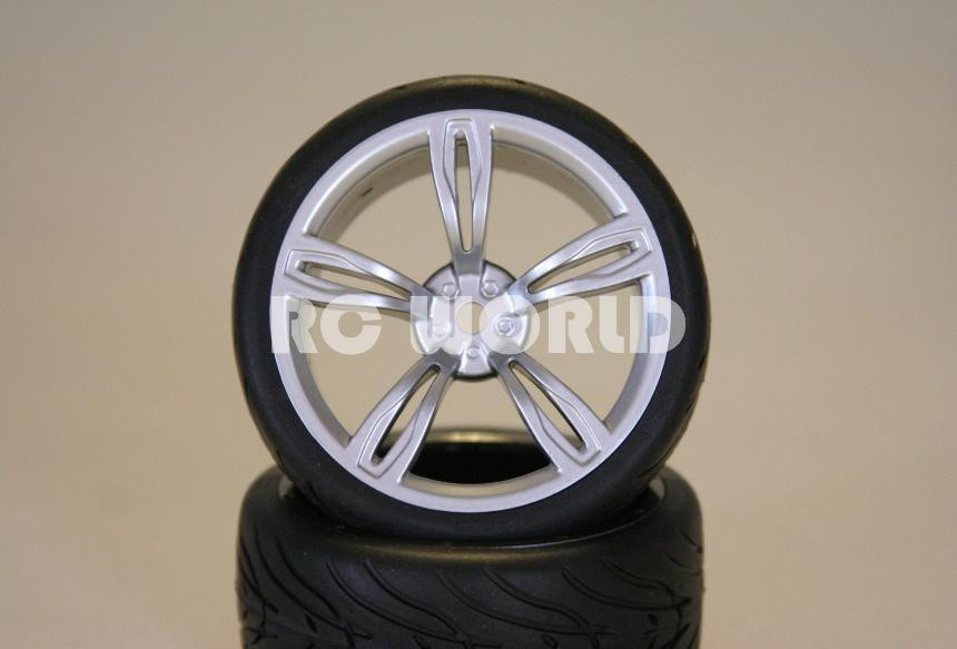 Rc Silver Rims RC 1/10 Street SEMI SLICK WHEELS TIRES Package 3MM Offset SILVER 5 STAR ...