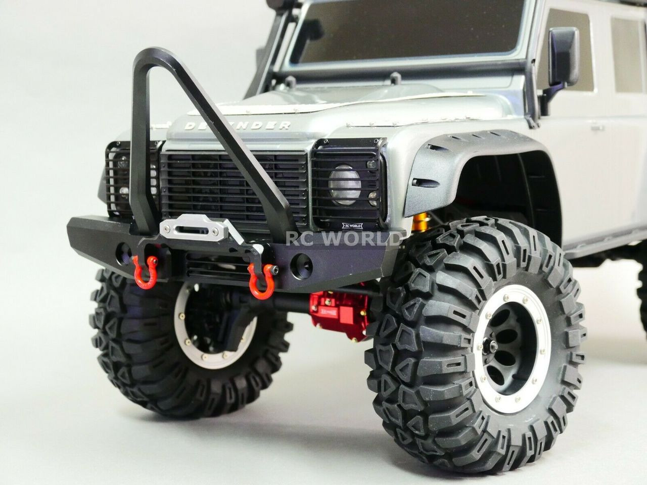 For Traxxas TRX-4 DEFENDER FRONT METAL Bumper BULL NOSE V2 BLACK + LED