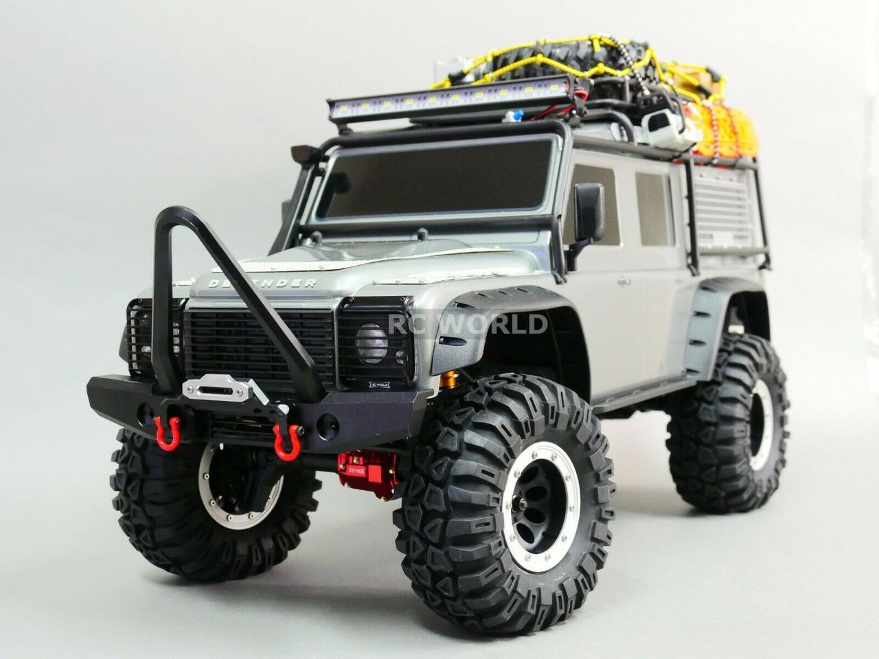 For Traxxas TRX-4 DEFENDER FRONT METAL Bumper BULL NOSE V2 BLACK + LED