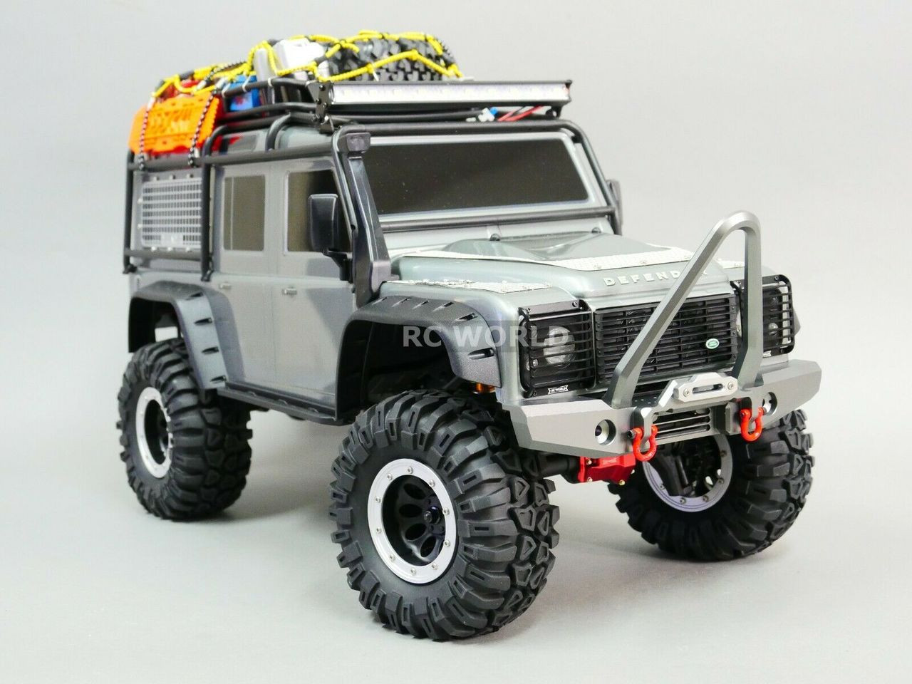 For Traxxas TRX-4 DEFENDER FRONT METAL Bumper BULL NOSE V2 BLACK + LED