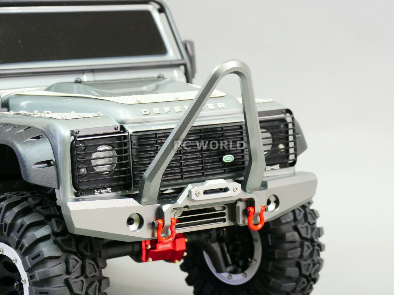 For Traxxas TRX-4 DEFENDER FRONT METAL Bumper BULL NOSE V2 BLACK + LED