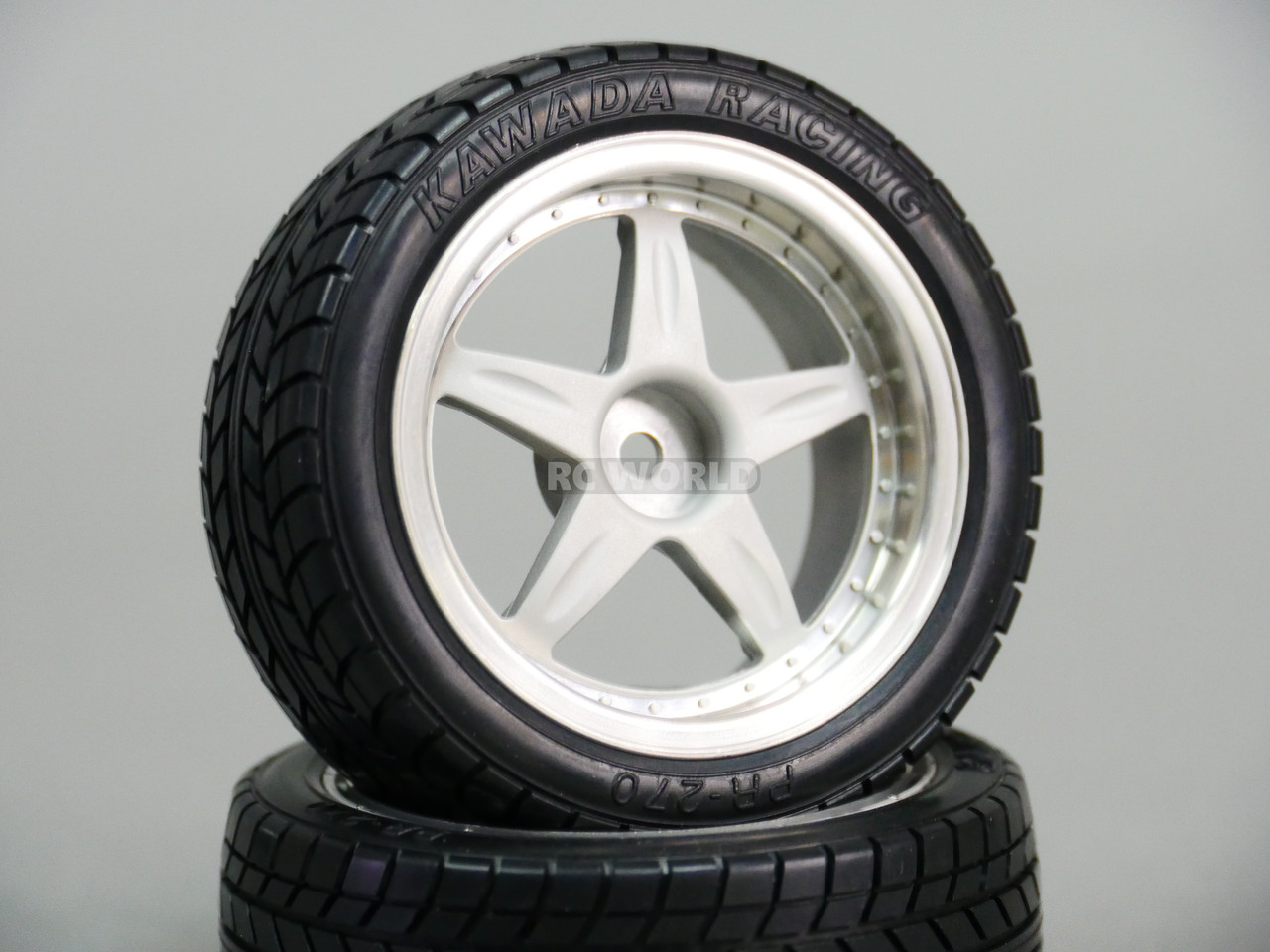 RC Car 1/10 RIMS WHEELS Package Kawada 5 STAR Plated STAGGER W/ Tires