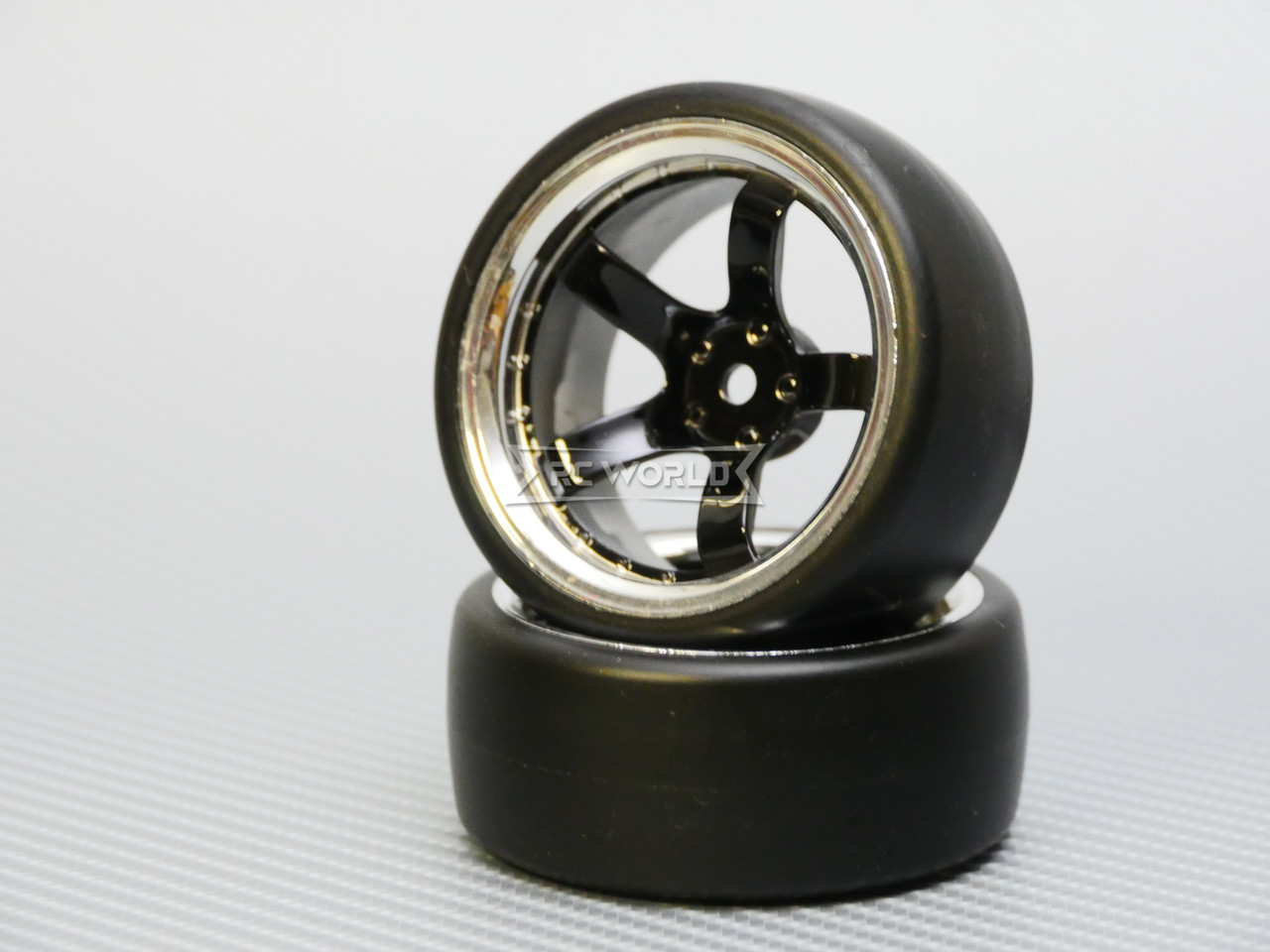 1/10 DRIFT Wheels 9MM Offset BLACK 5 Star W/ Chrome
