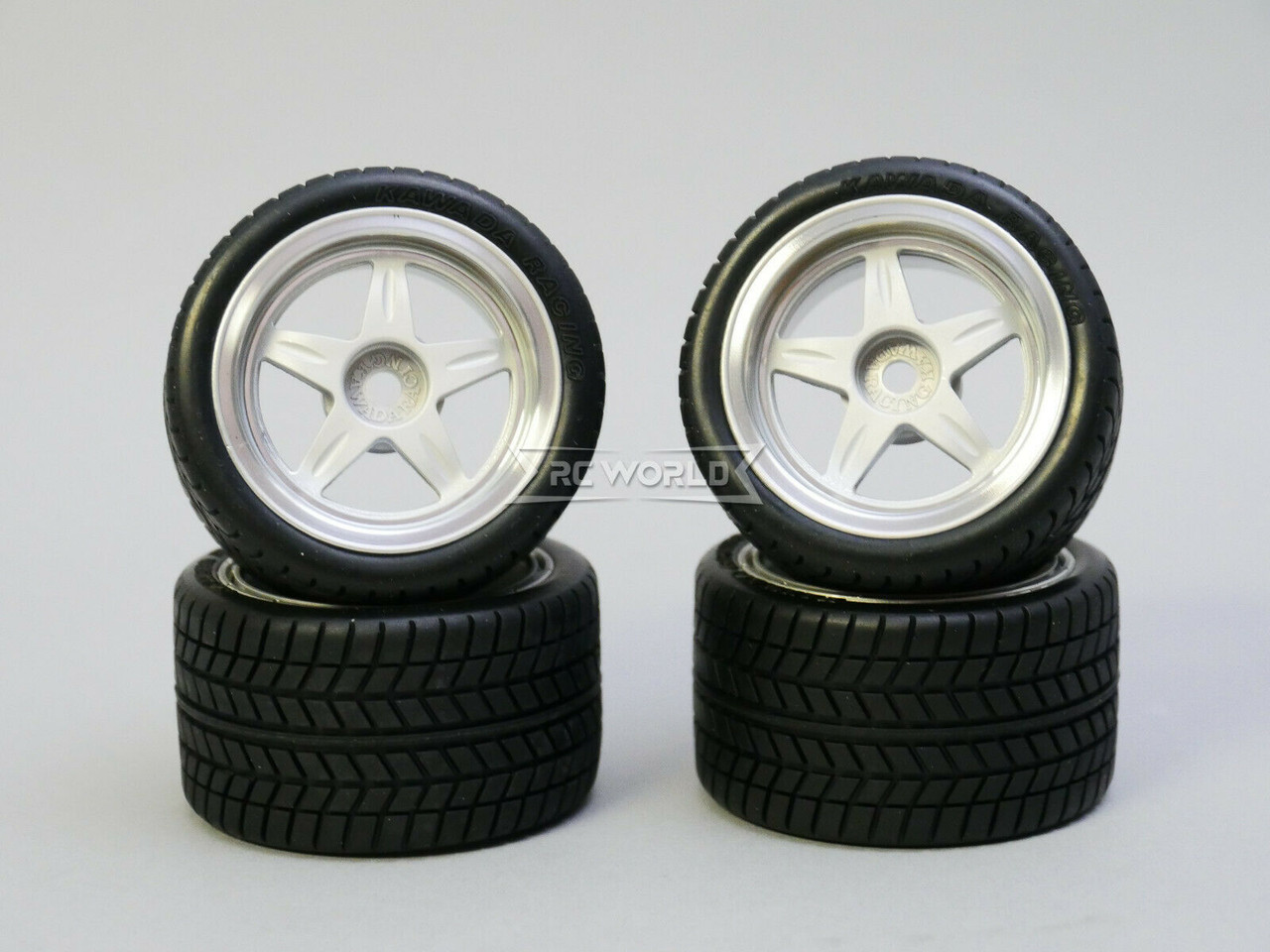 Kawada 1/12 Wheels 5 STAR WIDE W/ TIRES SET (4PCS) - BLACK-
