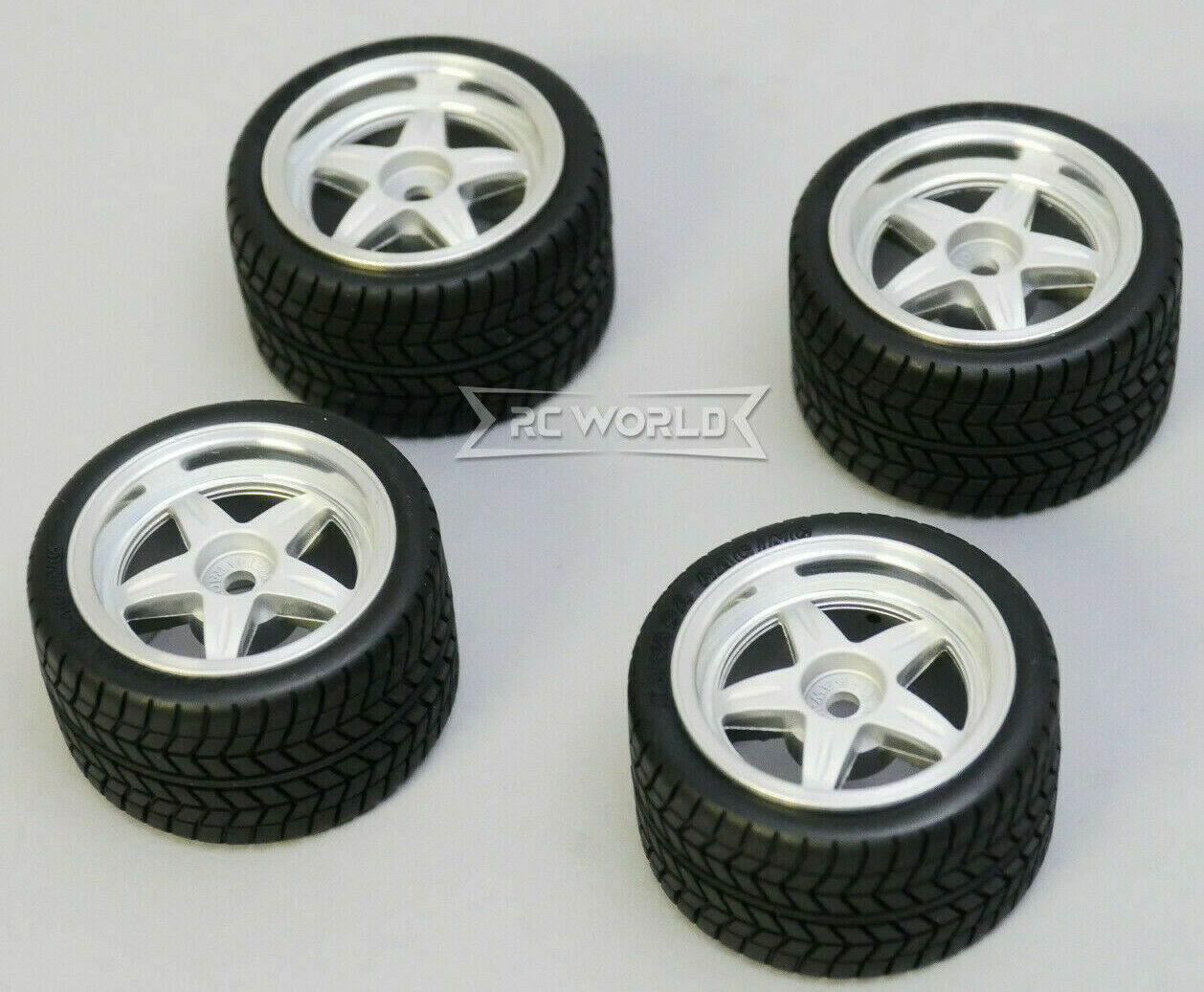 Kawada 1/12 Wheels 5 STAR WIDE W/ TIRES SET (4PCS) - BLACK-