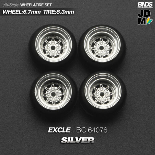 1/64 Metal WHEELS RIMS TIRES SET For Diecast Models -WORK EXCEL
