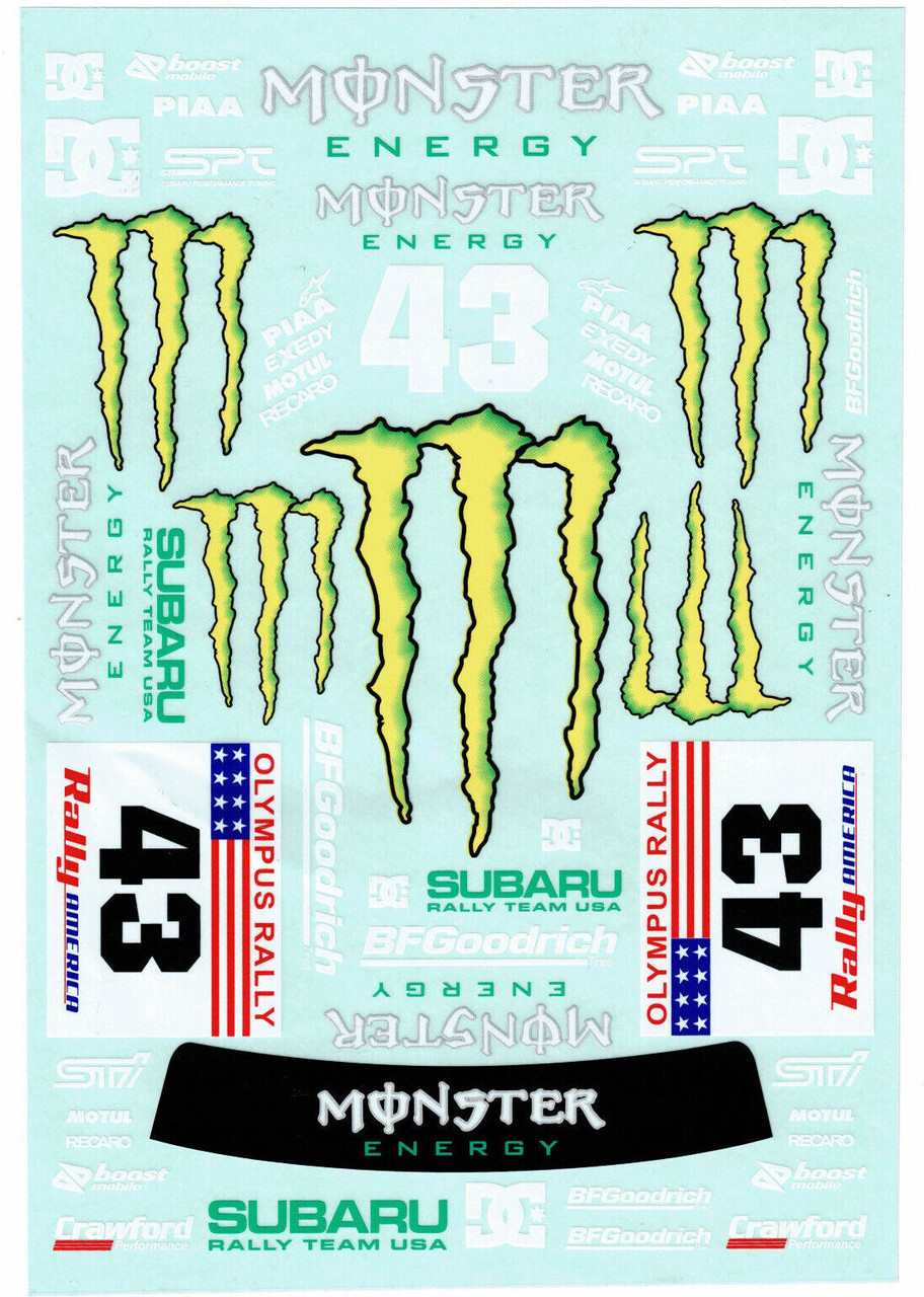 RC 1/10 DECALS Stickers Subaru Monster Energy DC Logo Sponsor 10x7