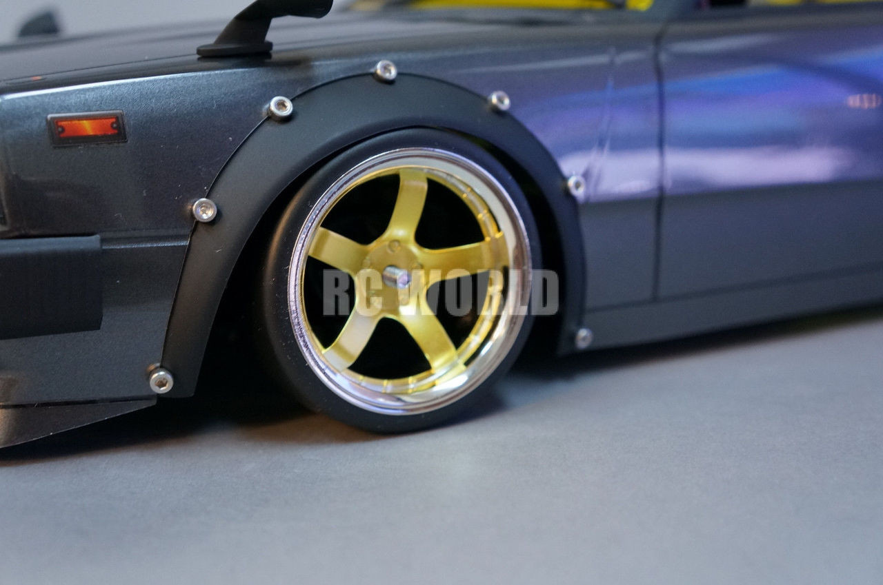 RC Car 1/10 DRIFT WHEELS TIRES Package 6MM Offset GOLD W/ CHROME