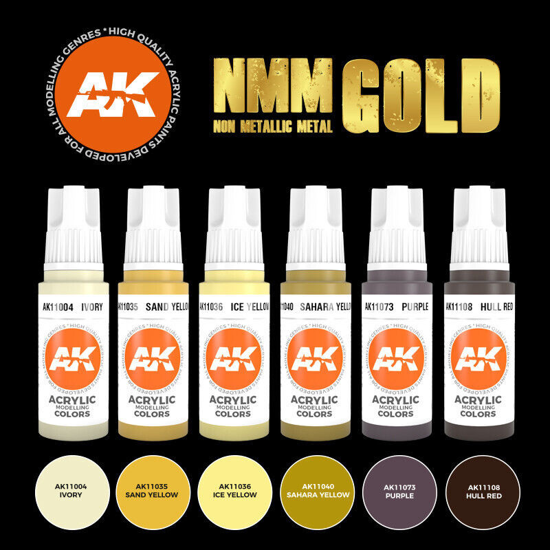 AK Interactive MODEL PAINT 3G Non Metallic GOLD Set Acylics AK-11606
